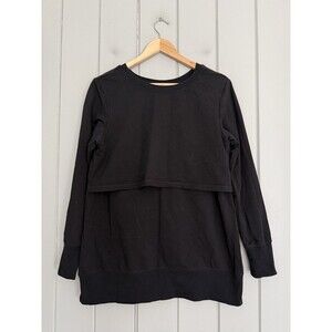 Latched Mama Nursing Sweatshirt XS Black Pullover Thumb Holes Baby Wearing Back
